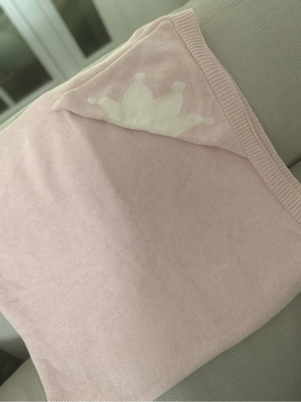 Marie Chantal ~  Knitted Crown Baby Blanket In Pink Cotton & Cashmere